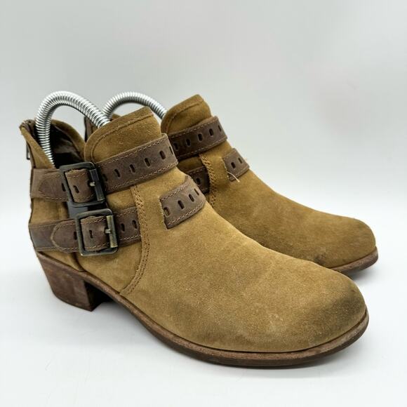 UGG Patsy Heeled Buckle Moto Boho Ankle Booties In Chestnut Brown Size 6 Office - Picture 3 of 13